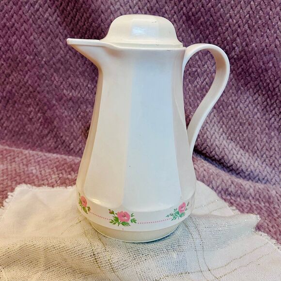 Vintage Christa Coffee Carafe Pink Glass Liner Floral Thermos 32oz West Germany - Picture 1 of 12